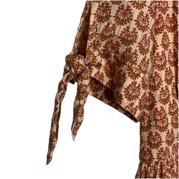 Pink Chicken Dress Womens Medium Brown Floral Maxi Boho Peasant Cottagecore B16 - Picture 3 of 8